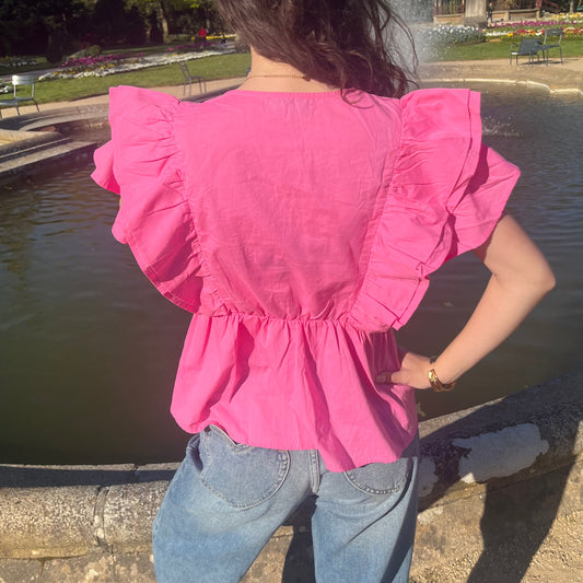 Haut à volants et col cache-cœur Capucine