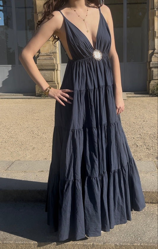 Robe longue avec broche soleil Lisa